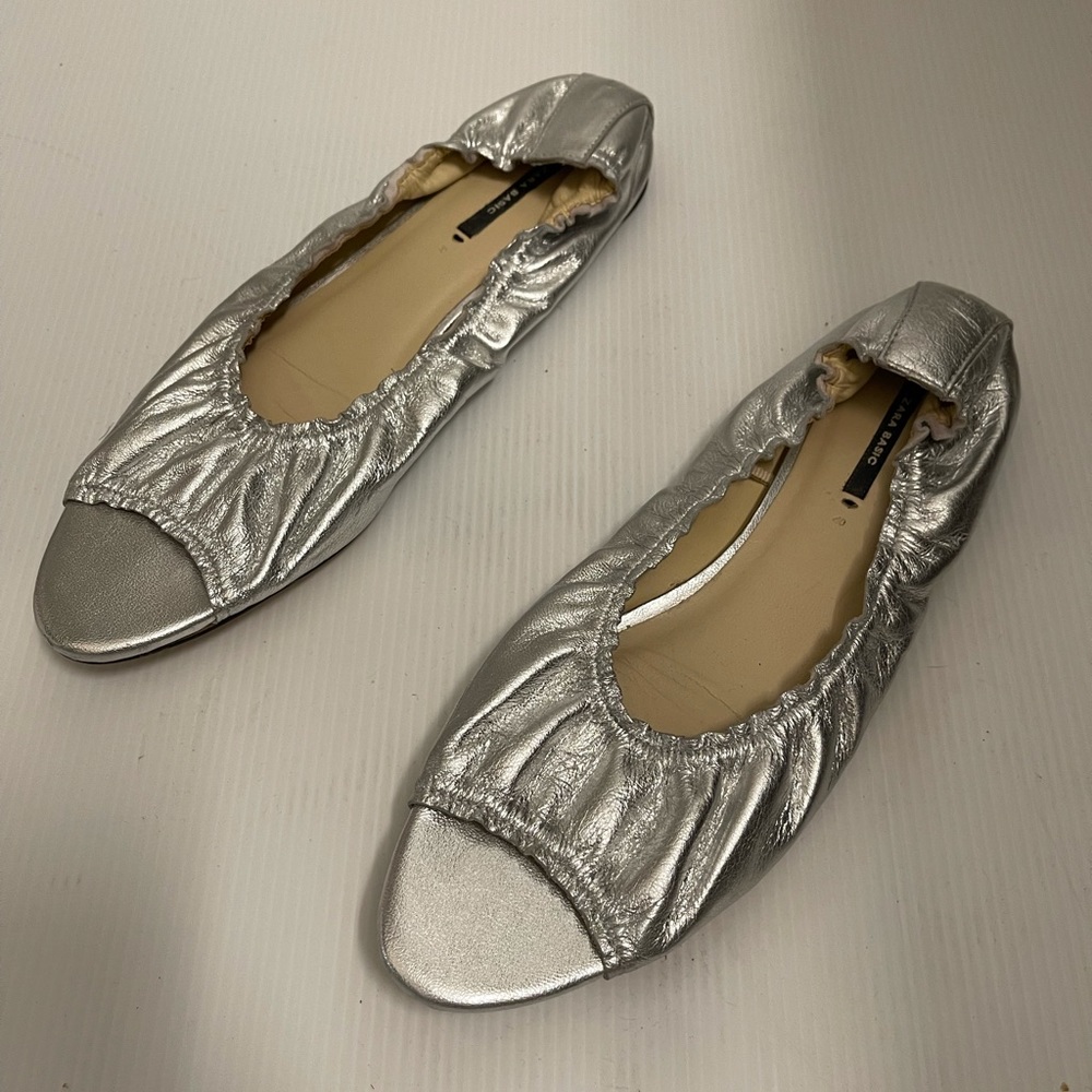 Zara Basic Silver Flats With Peep Toe - image 7